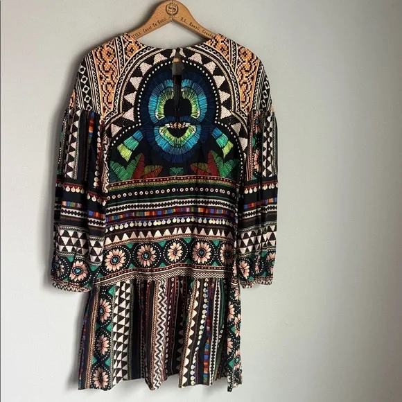 Farm Rio for Anthropologie Carlotta abstract patterned long-sleeve dress XS - Picture 3 of 11
